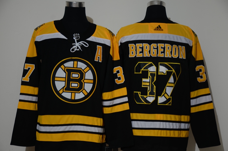 Cheap Adidas Men Boston Bruins 37 Bergeron Authentic Stitched black print NHL Jersey